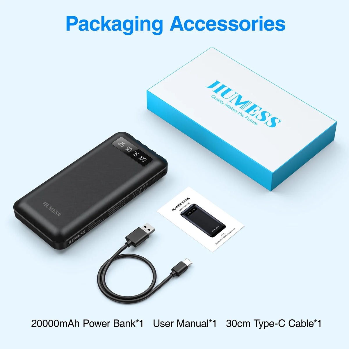 20000mAh Portable Power Bank with Cables for iPhone and Android Smartphones