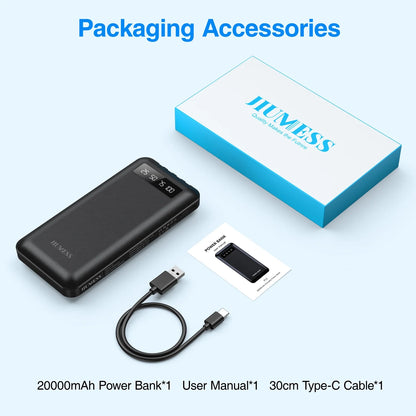 20000mAh Portable Power Bank with Cables for iPhone and Android Smartphones