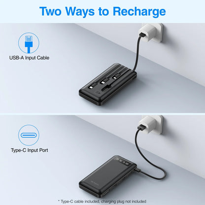 20000mAh Portable Power Bank with Cables for iPhone and Android Smartphones