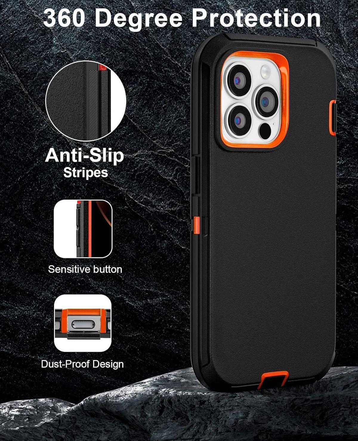 Heavy-Duty Shockproof Case with Belt Clip for iPhone 12, 13, 14, 15, 16 Pro Max