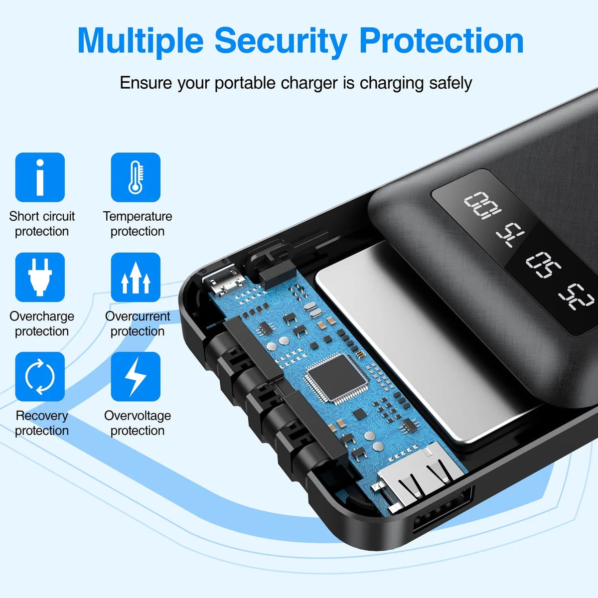 20000mAh Portable Power Bank with Cables for iPhone and Android Smartphones