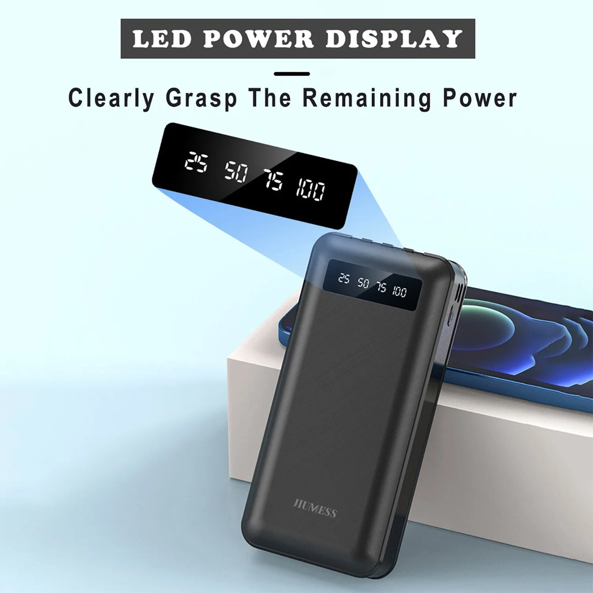 20000mAh Portable Power Bank with Cables for iPhone and Android Smartphones